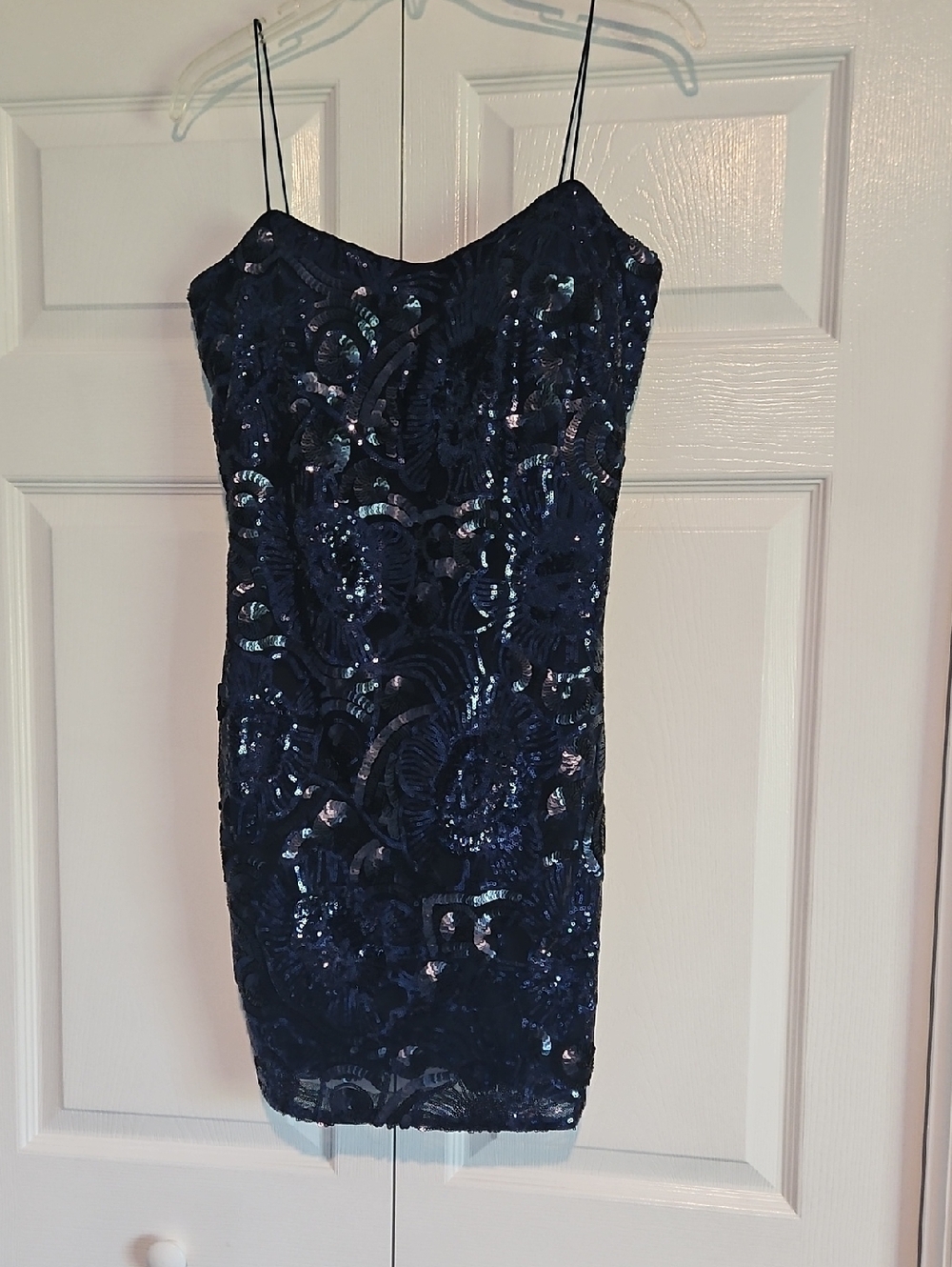 GORGEOUS Navy Sequin Spaghetti-Strap Dress ELEGANT